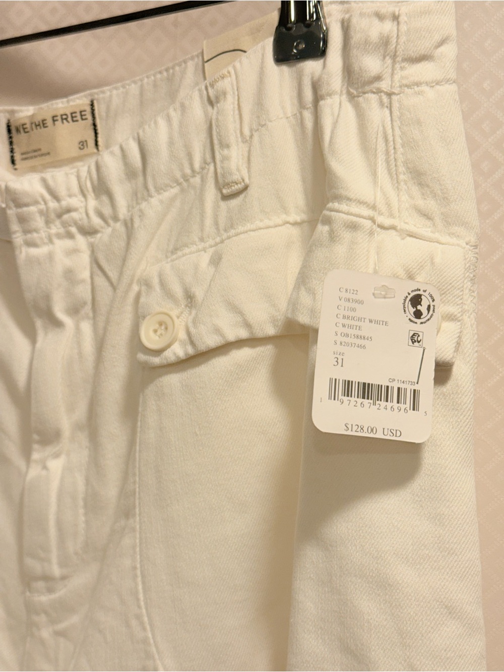 NWT Free People We The Free White Wide-Leg Drawstring Cargo Pants Size 31 - Picture 4 of 9